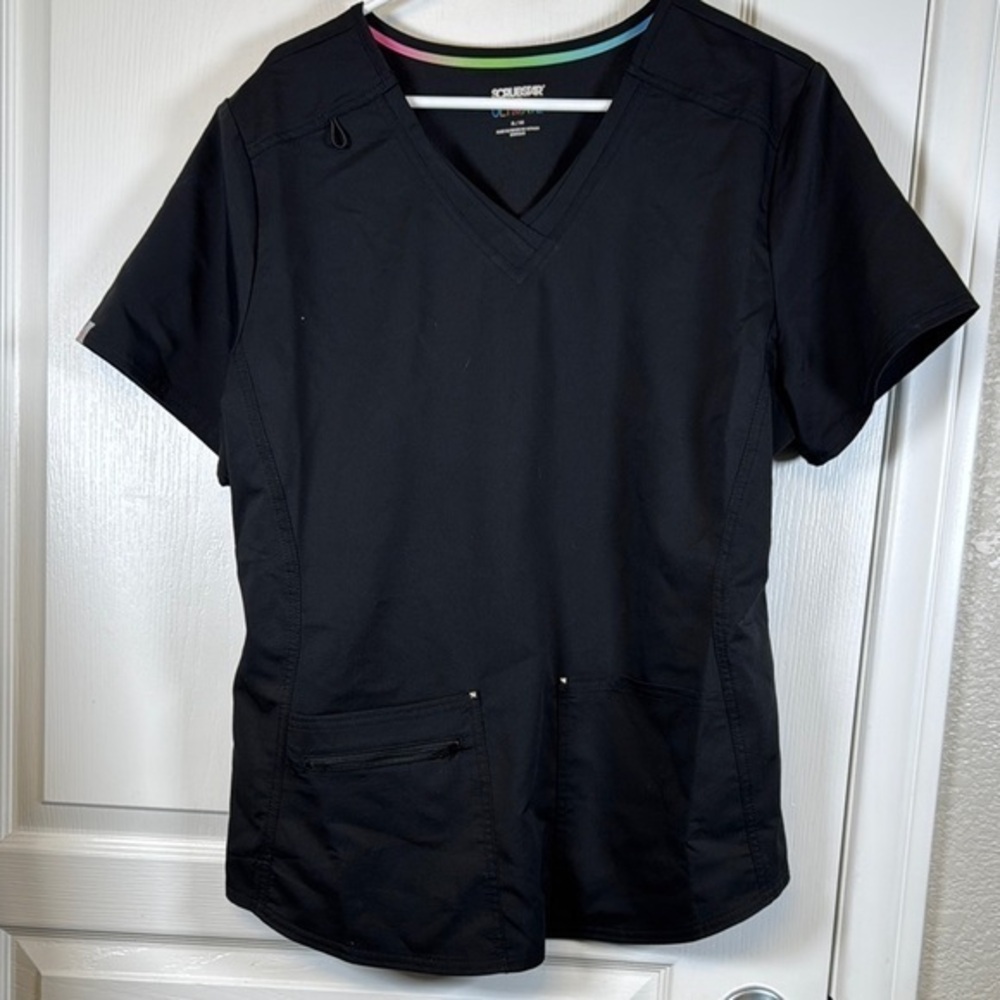 Scrubstar Ultimate Stretch V-Neck Pockets Black Scrub Top Size XL EUC #5506